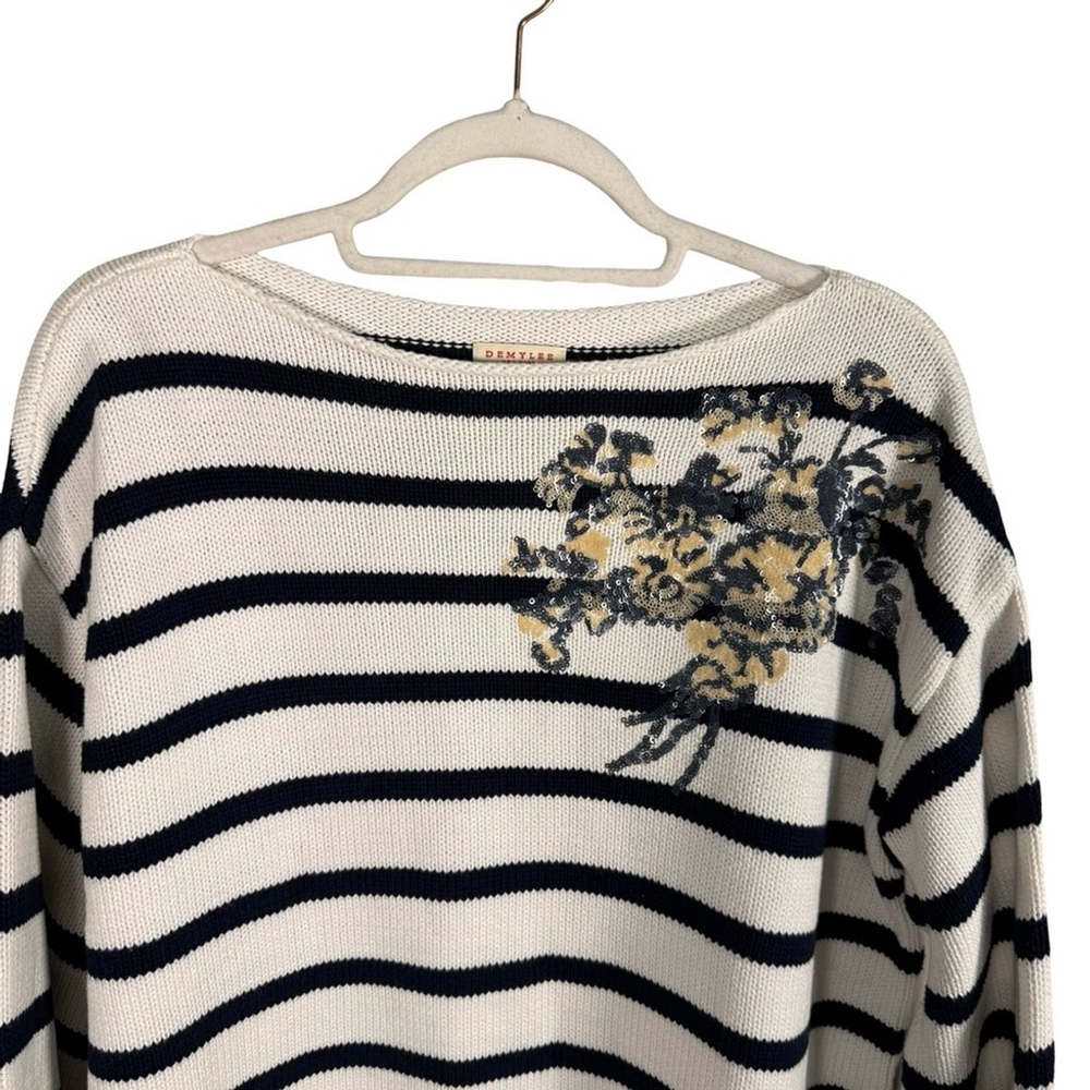 Demylee Striped Oversized Sweater with Floral Sequin Design Size S Parisian - Picture 9 of 13